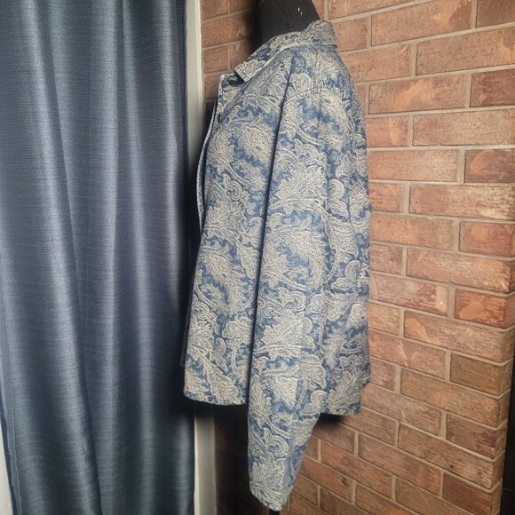 Chico's Travelers Collection Crushed Brocade Blue/Goldish Jacket - Sz 3 (XL/16) - Picture 4 of 12